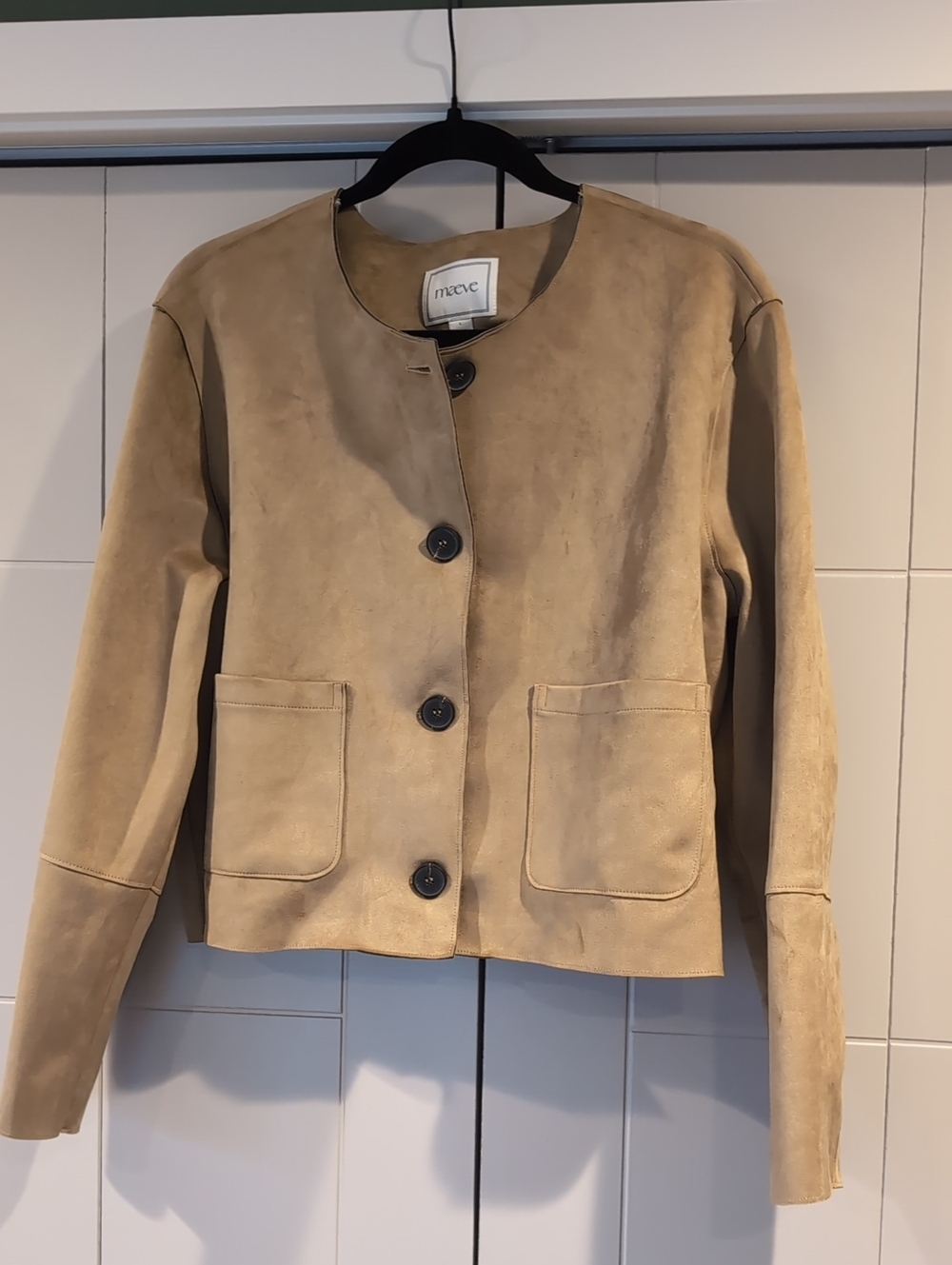 Maeve Tan Faux Suede Collarless Button Jacket